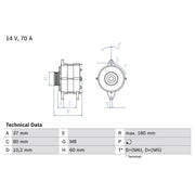 Bosch Car Alternator 12V 0 986 038 401