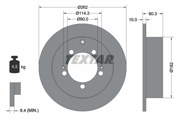 Textar 1 x Solid 262mm Brake Disc 92136103