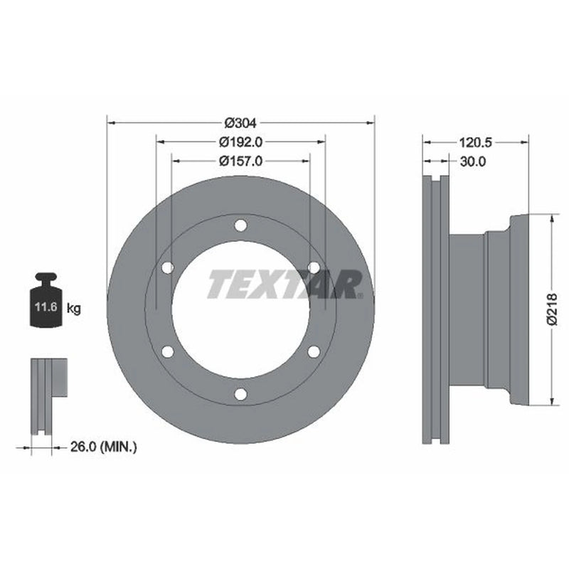 Textar 2 x Internally Vented Rear Brake Discs 93087500-x2