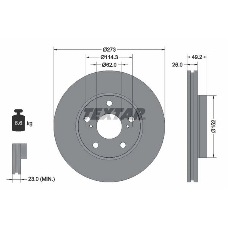 Textar 2 x Vented Front Brake Discs 92163703-x2