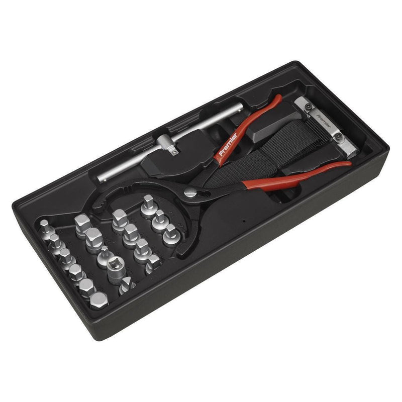 Sealey Tool Tray with Oil Filter Wrench Pliers & Drain Plug Set 21pc TBT28 Sealey  - Town Parts