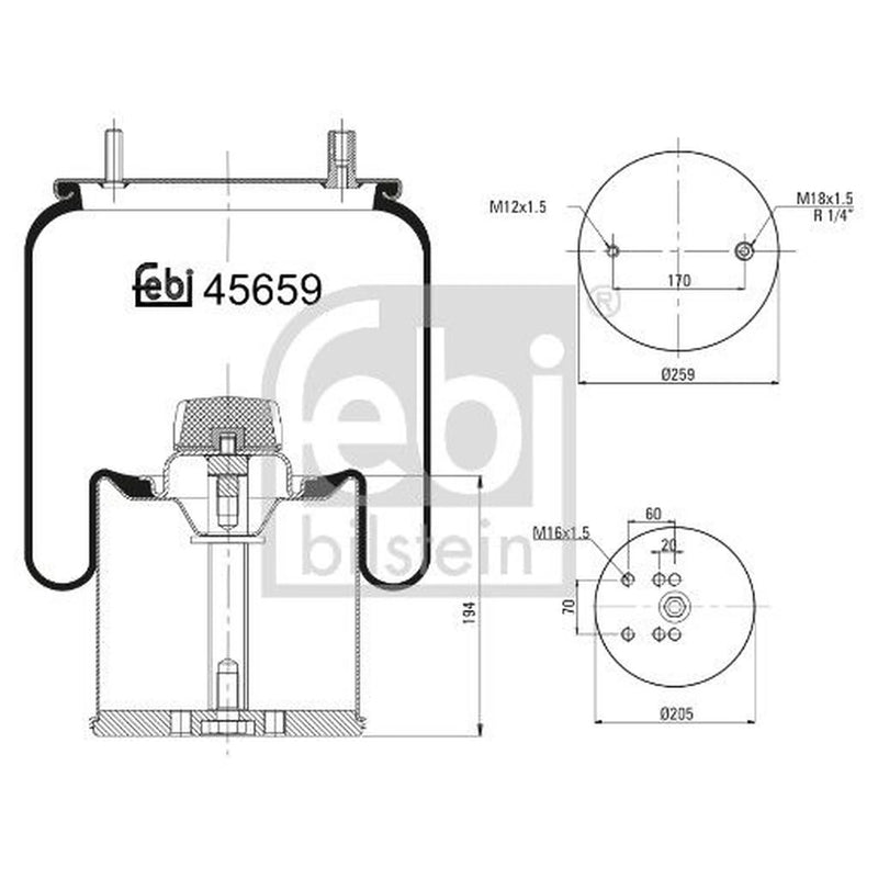 Febi Air Suspension Bellow 205mm 45659