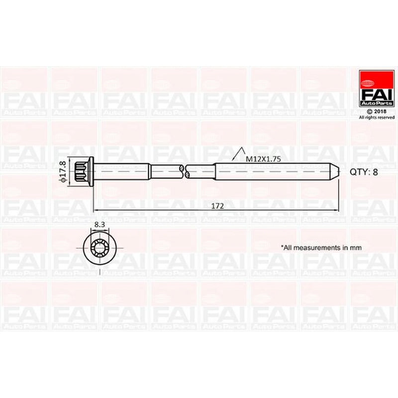 FAI Cylinder Head Bolt Set M12 x 1.75 B1060