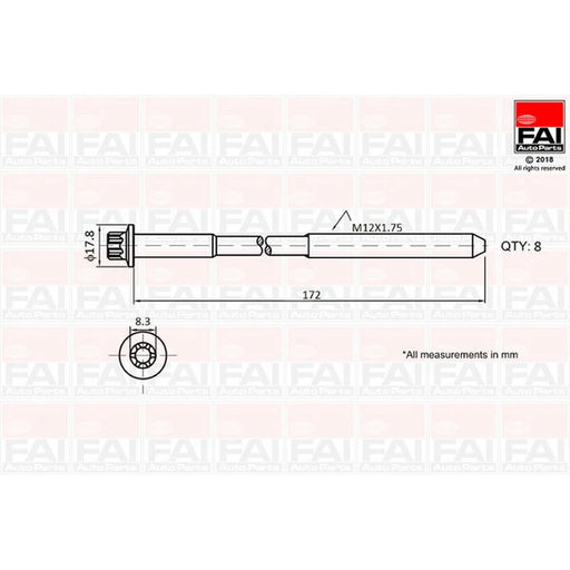 FAI Cylinder Head Bolt Set M12 x 1.75 B1060
