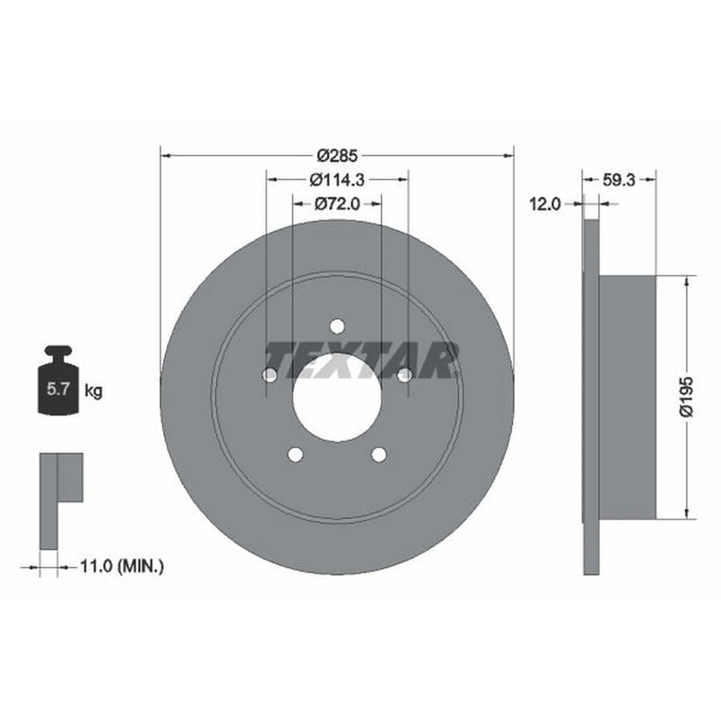 Textar 2 x Solid Rear Brake Discs 92194003-x2