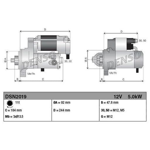 Denso Starter Motor 12V 5kW 11 Teeth DSN2019