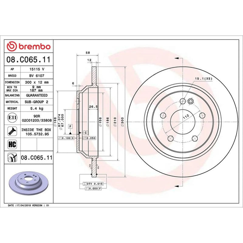 Brembo 2 x Solid Rear Brake Discs 08.C065.11-x2
