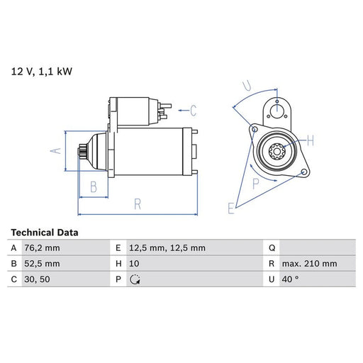 Bosch Starter Motor 12V 1.1kW 10 Teeth 0 986 018 430