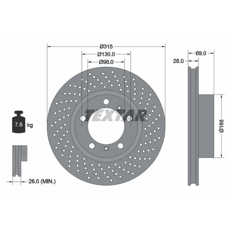 Textar 2 x Front Perforated Brake Discs 92279905