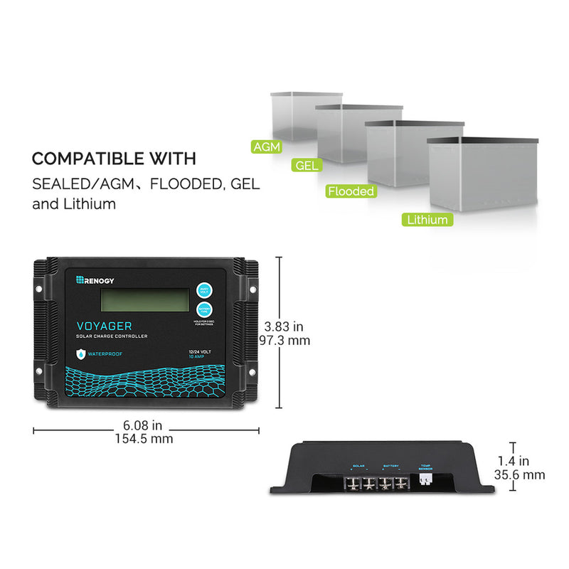 Renogy Voyager 10A PWM Waterproof Solar Charge Controller - Dyna-mo Solar - Van Life Living