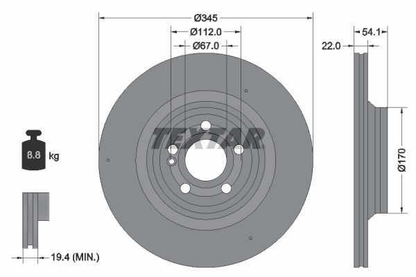 Textar 1 x Vented 345mm Brake Disc 92307005