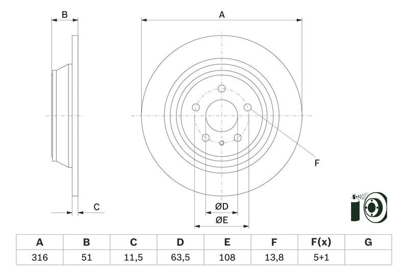 Bosch 2 x Solid 316mm Brake Disc 0986479D86
