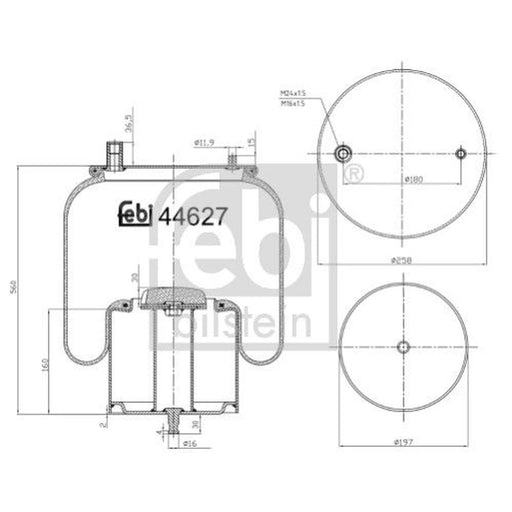 Febi Air Suspension Bellow 197mm Front 44627
