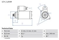 Bosch Starter Motor V kW Teeth 0986017000