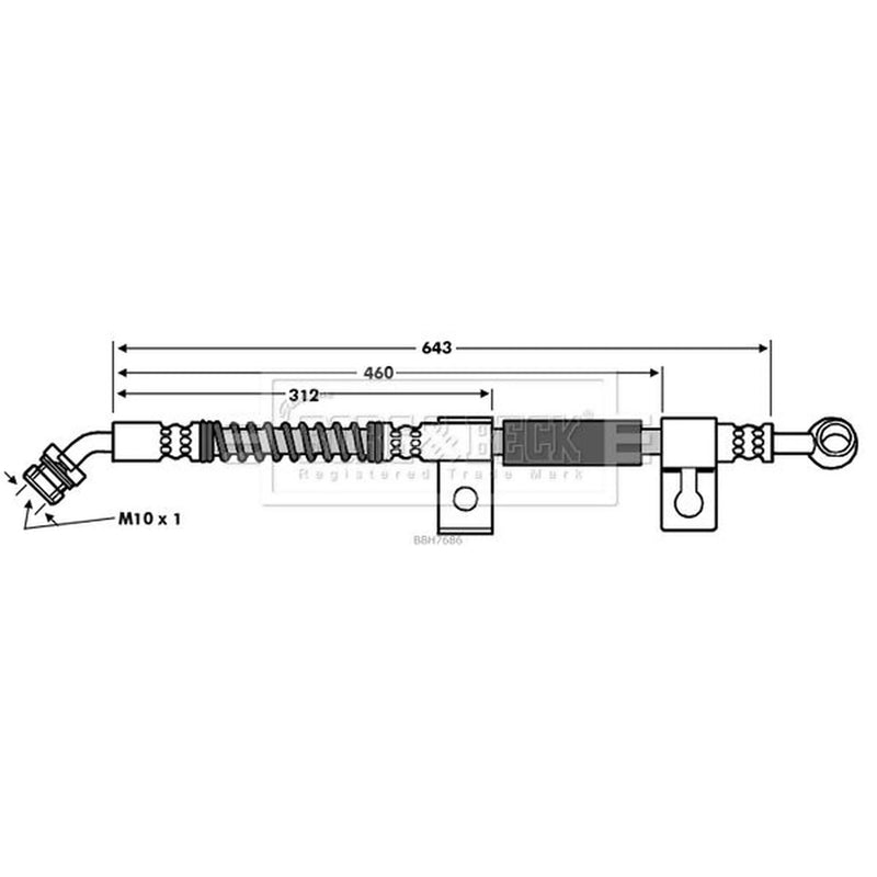 Borg & Beck Brake Hydraulic Hose Line Front Left BBH7686
