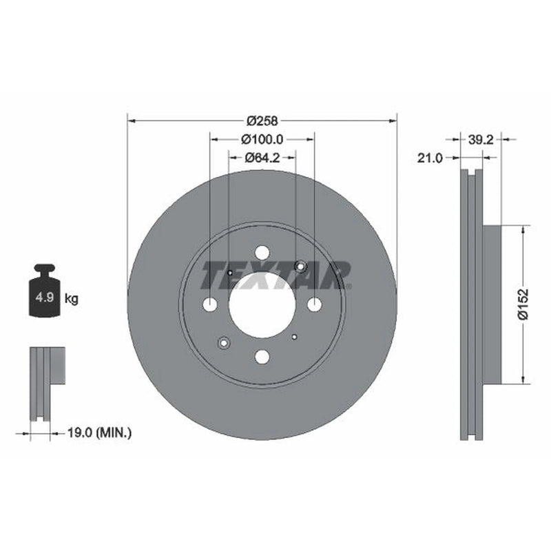 Textar 2 x Vented Front Brake Discs 92165903-x2