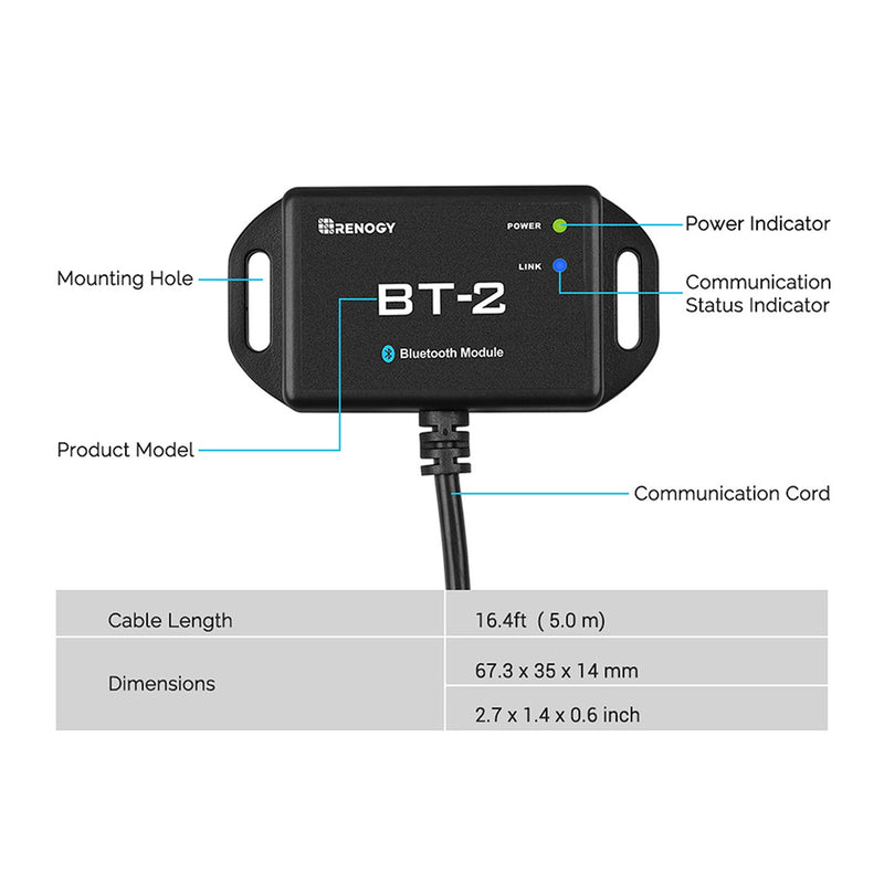 Renogy BT-2 Bluetooth Module for Renogy Products w/ RS485 Port - Dyna-mo Solar - Van Life Living