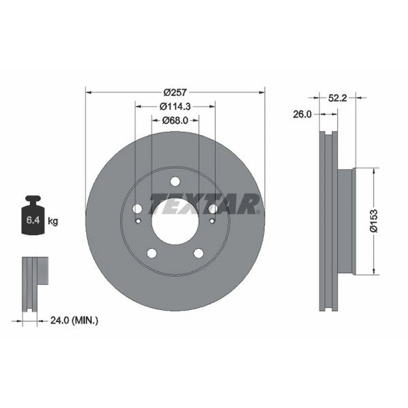 Textar 2 x Internally Vented Front Brake Discs 92074800-x2