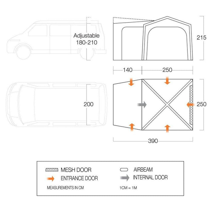 Vango Tailgate AirHub Low Drive Away Awning (180 - 210cm) Campervan - Vango - Van Life Living