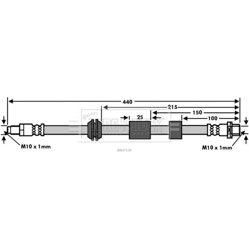 Borg & Beck Brake Hydraulic Hose Line Front Right BBH7538