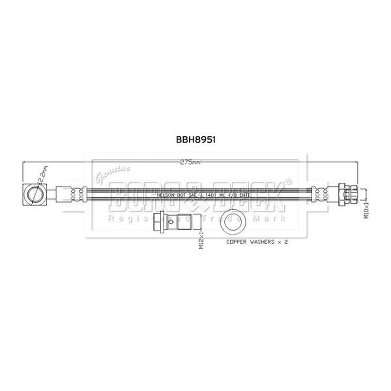 Borg & Beck Brake Hydraulic Hose Line Rear Right BBH8951