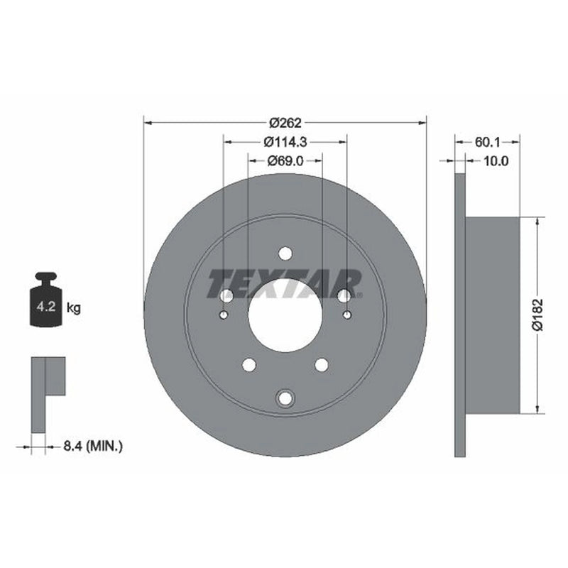 Textar 2 x Solid Rear Brake Discs 92269403-x2