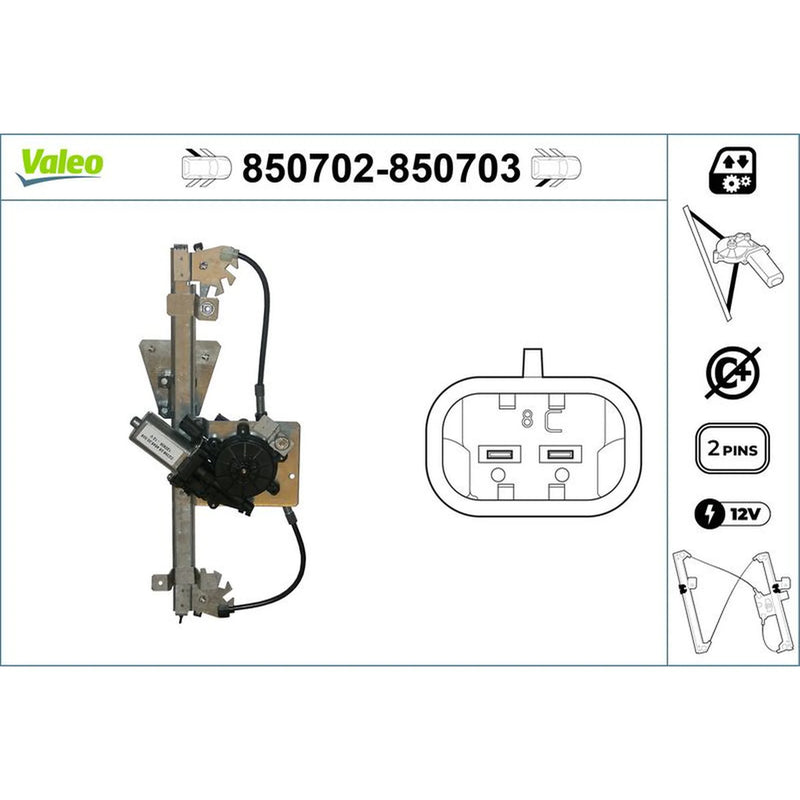 Valeo Electric Window Regulator Lifter Right Rear 850703