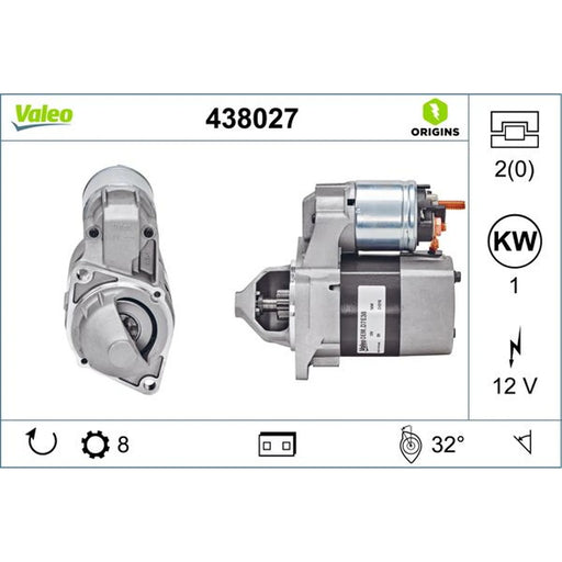 Valeo Starter Motor 12V 1kW 8 Teeth 438027