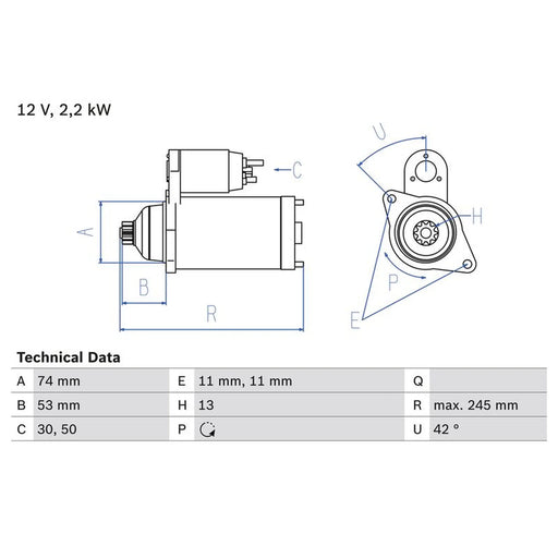 Bosch Starter Motor 12V 2.2kW 13 Teeth 0 986 024 520