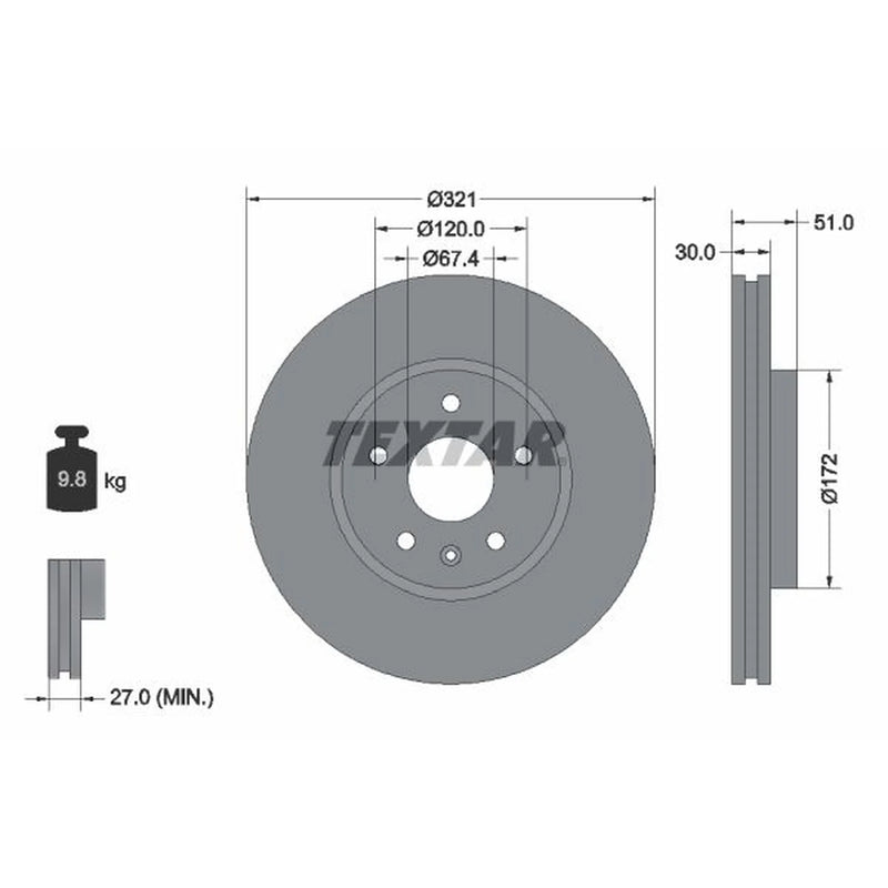 Textar 2 x Vented Front Brake Discs 92187005-x2