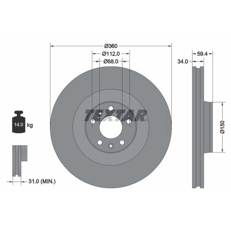Textar 2 x Vented Brake Discs 92122203