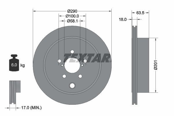 Textar 1 x Vented 290mm Brake Disc 92270903