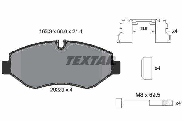 Textar Brake Pad Set Front 163.3mm x 66.6mm x 21.4mm 2922901