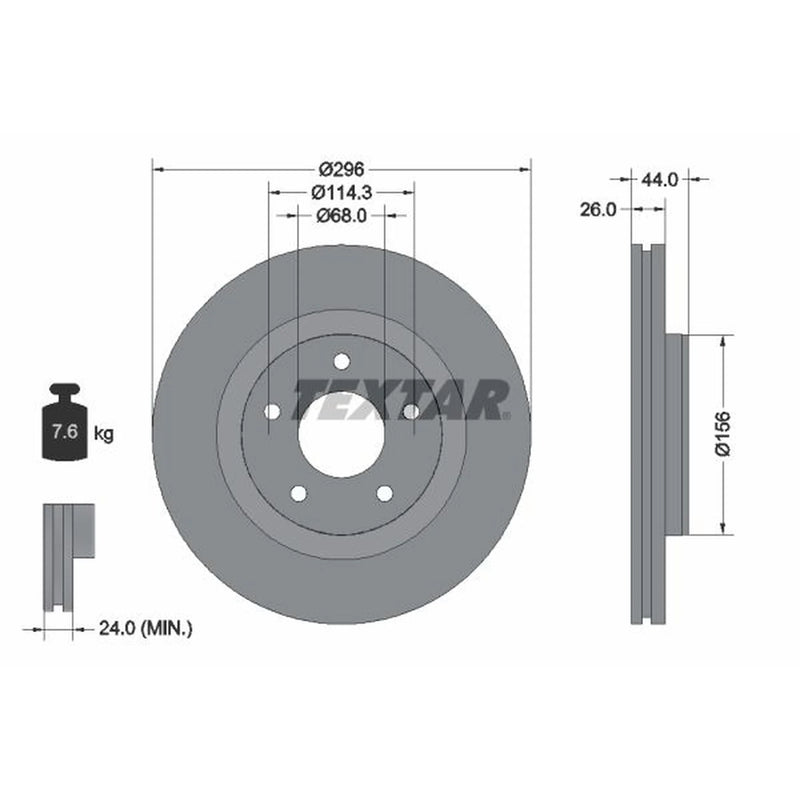 Textar 2 x Vented Front Brake Discs 92285905-x2