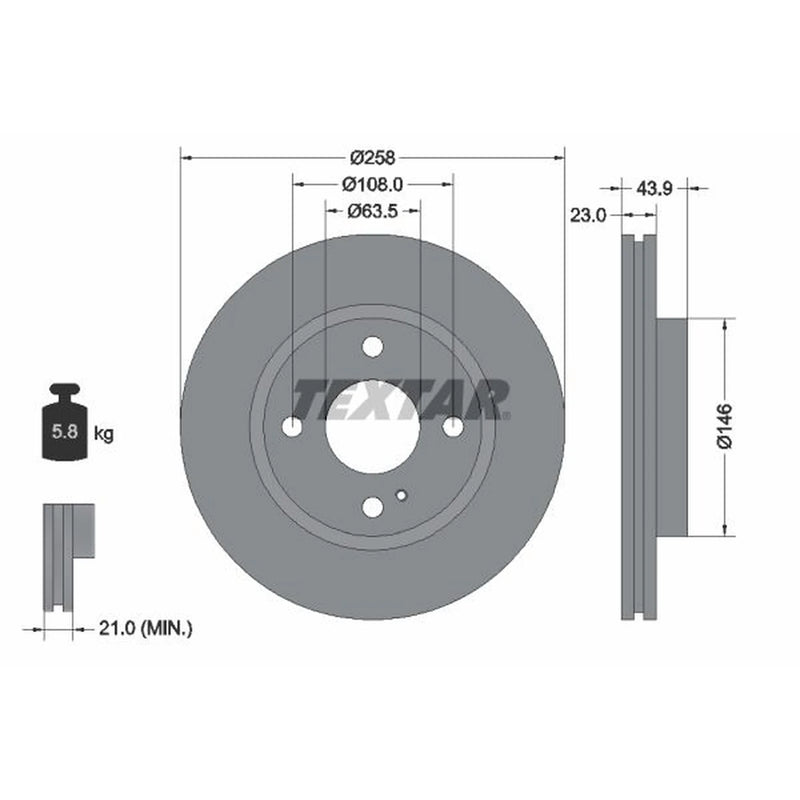 Textar 2 x Vented Front Brake Discs 92176005-x2