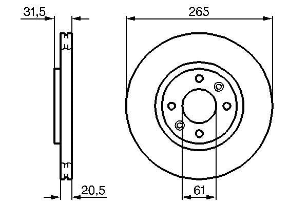 Bosch 2 x Vented 265mm Brake Disc 0986478279