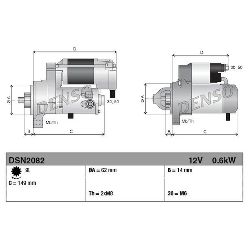 Denso Starter Motor 12V 0.6kW 9 Teeth