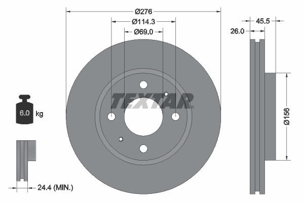 Textar 1 x Vented 276mm Brake Disc 92148703