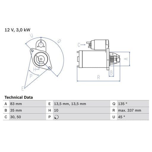 Bosch Starter Motor 12V 3kW 10 Teeth 0 986 012 420