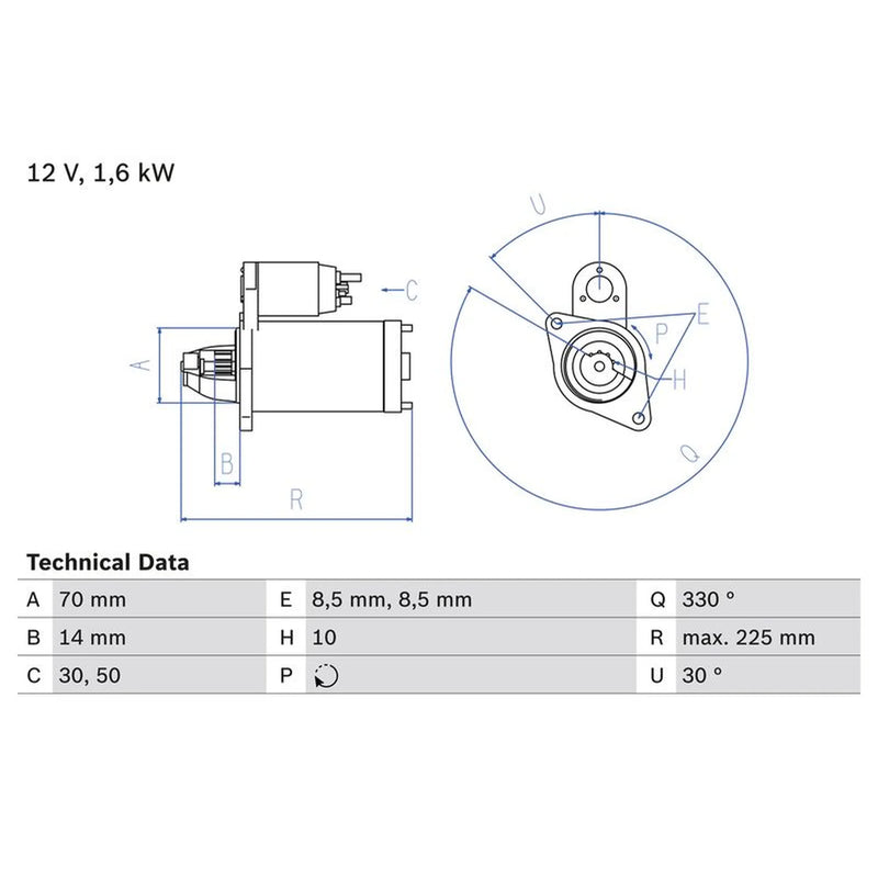 Bosch Starter Motor 12V 1.6kW 10 Teeth 0 986 021 260