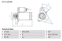 Bosch Starter Motor V kW Teeth 0986022591