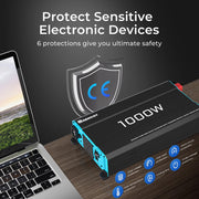 Renogy 1000W 12V to 230V/240V Pure Sine Wave Inverter with English Standard Socket - Dyna-mo Solar - Van Life Living