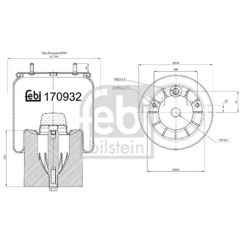Febi Air Suspension Bellow 203mm 170932
