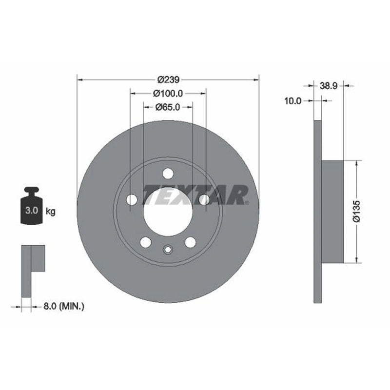 Textar 2 x Solid Rear Brake Discs 92088700-x2