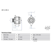 Bosch Car Alternator 12V 0 986 086 190