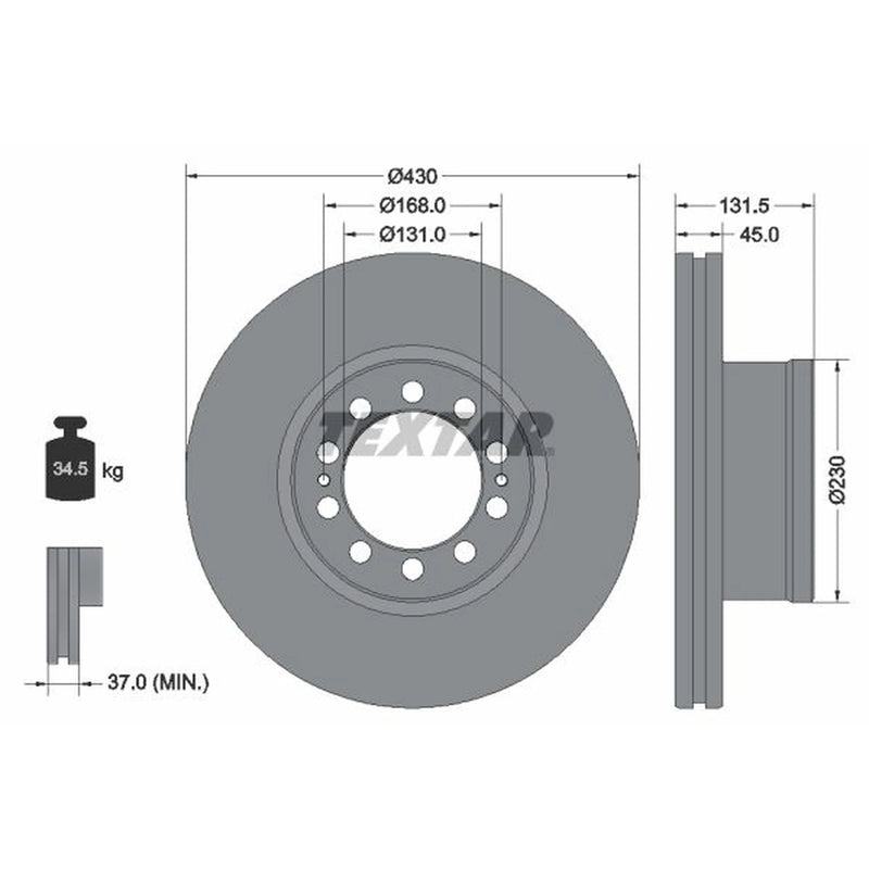 Textar 2 x Internally Vented Front Brake Discs 93291200-x2