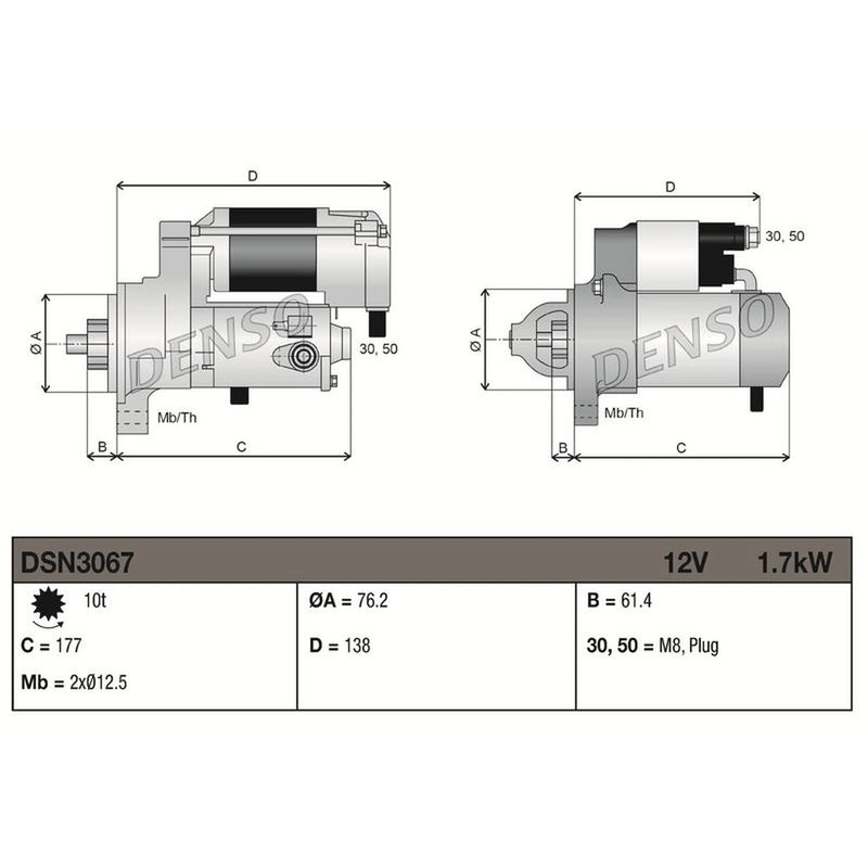 Denso Starter Motor 12V 1.7kW 10 Teeth fits Audi A3 2003-2013 2.0 3.2