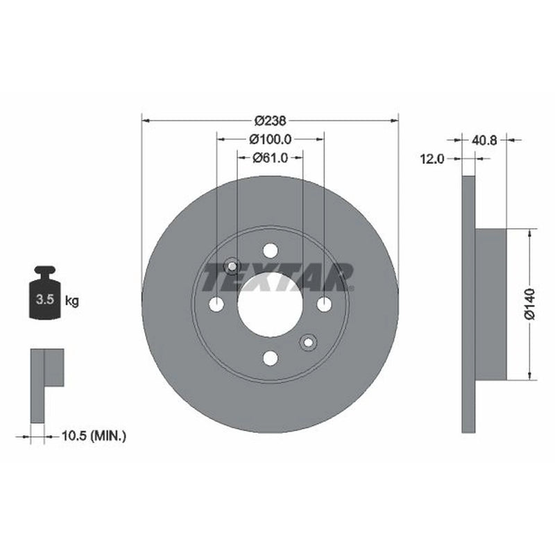 Textar 2 x Solid Front Brake Discs 92036103-x2