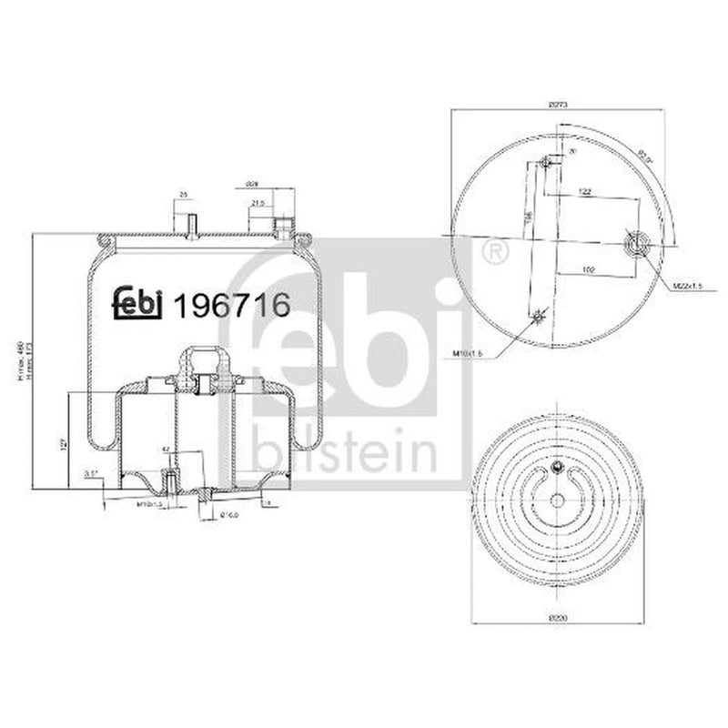 Febi Air Suspension Bellow 273mm Front Right 196716