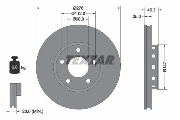 Textar 1 x Vented 276mm Brake Disc 92037200